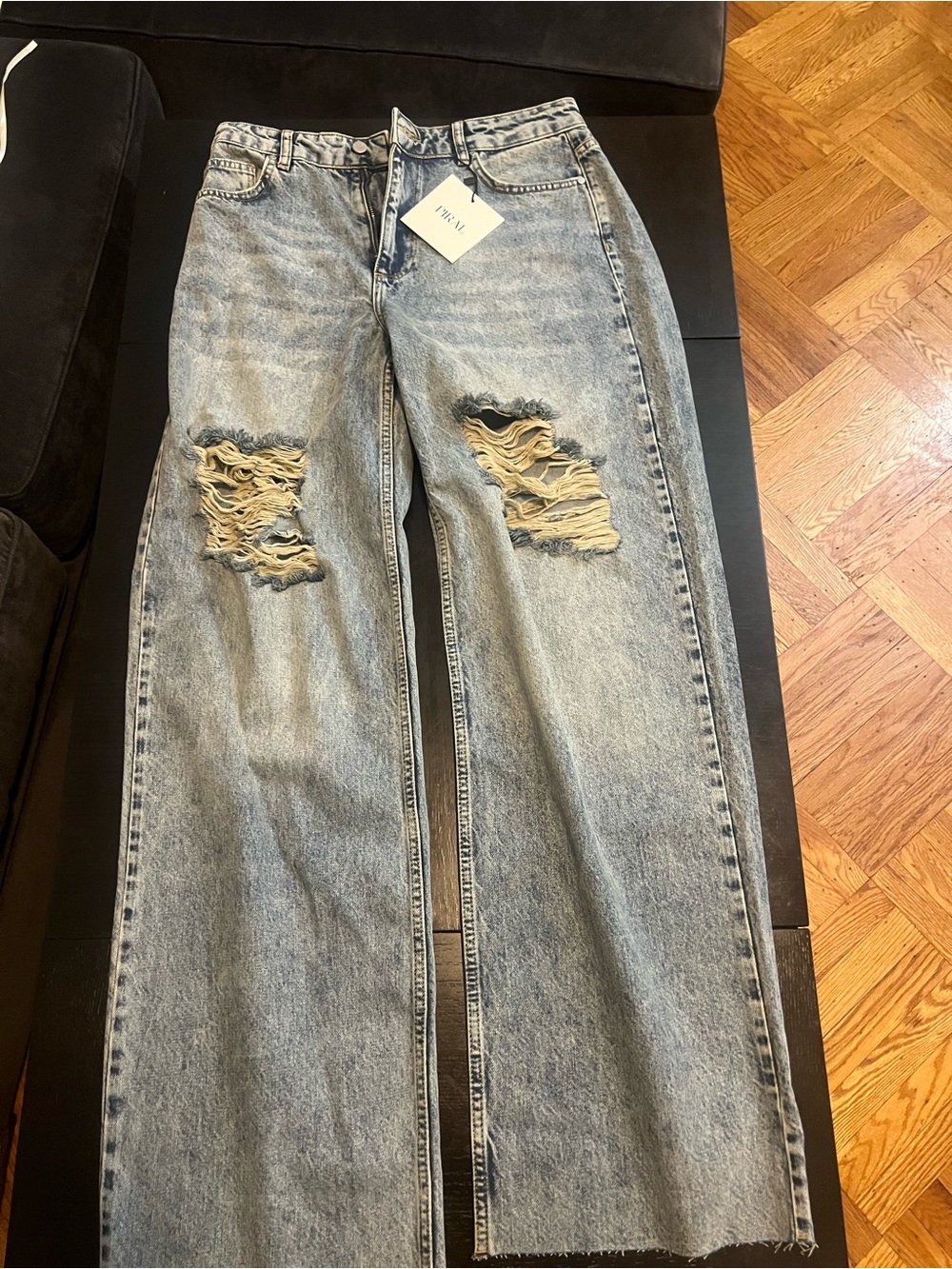 Light Wash Distressed Wide-Leg Jeans